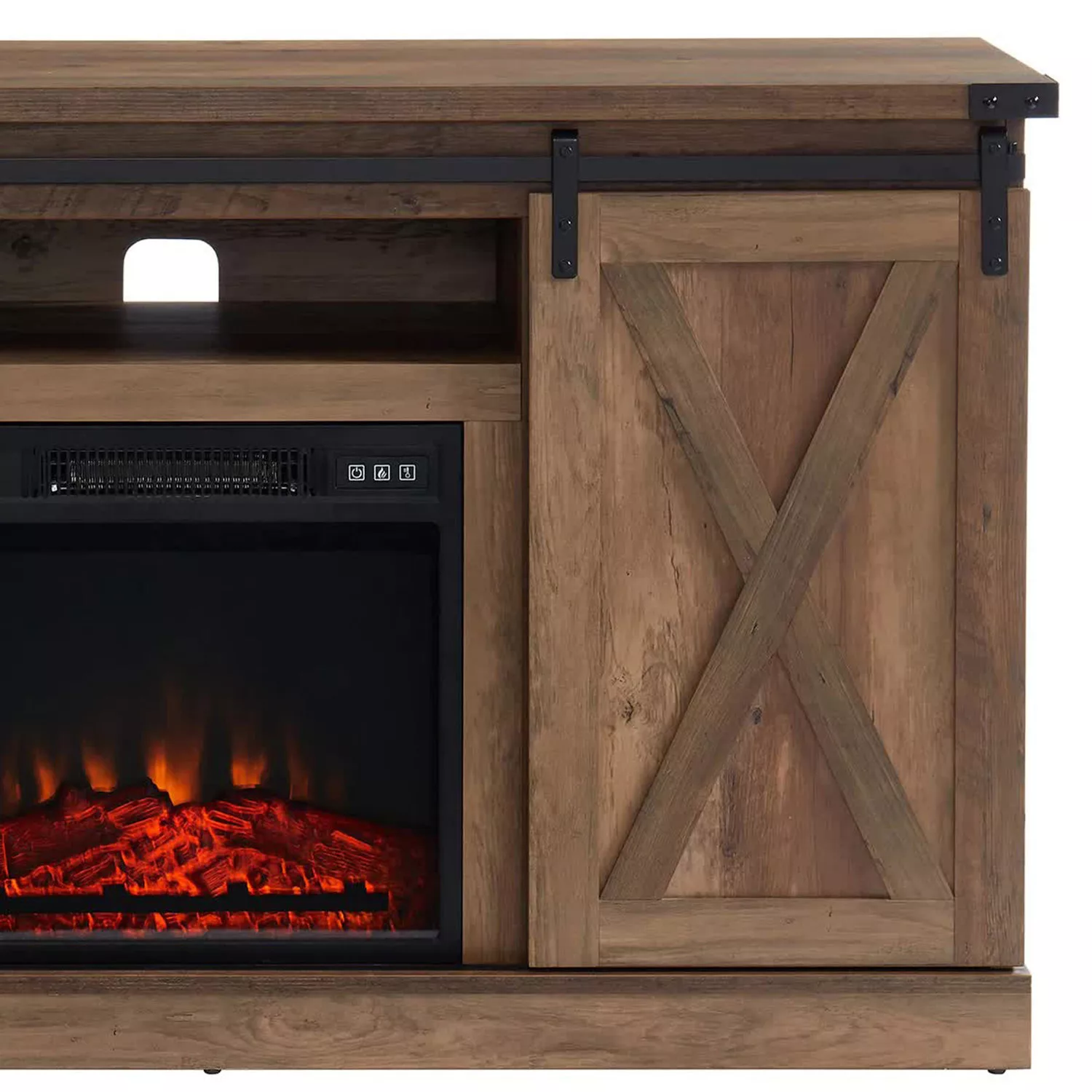 Edyo Living Electric Fireplace TV Stand Table with Sliding Barn Door， Rustic Oak