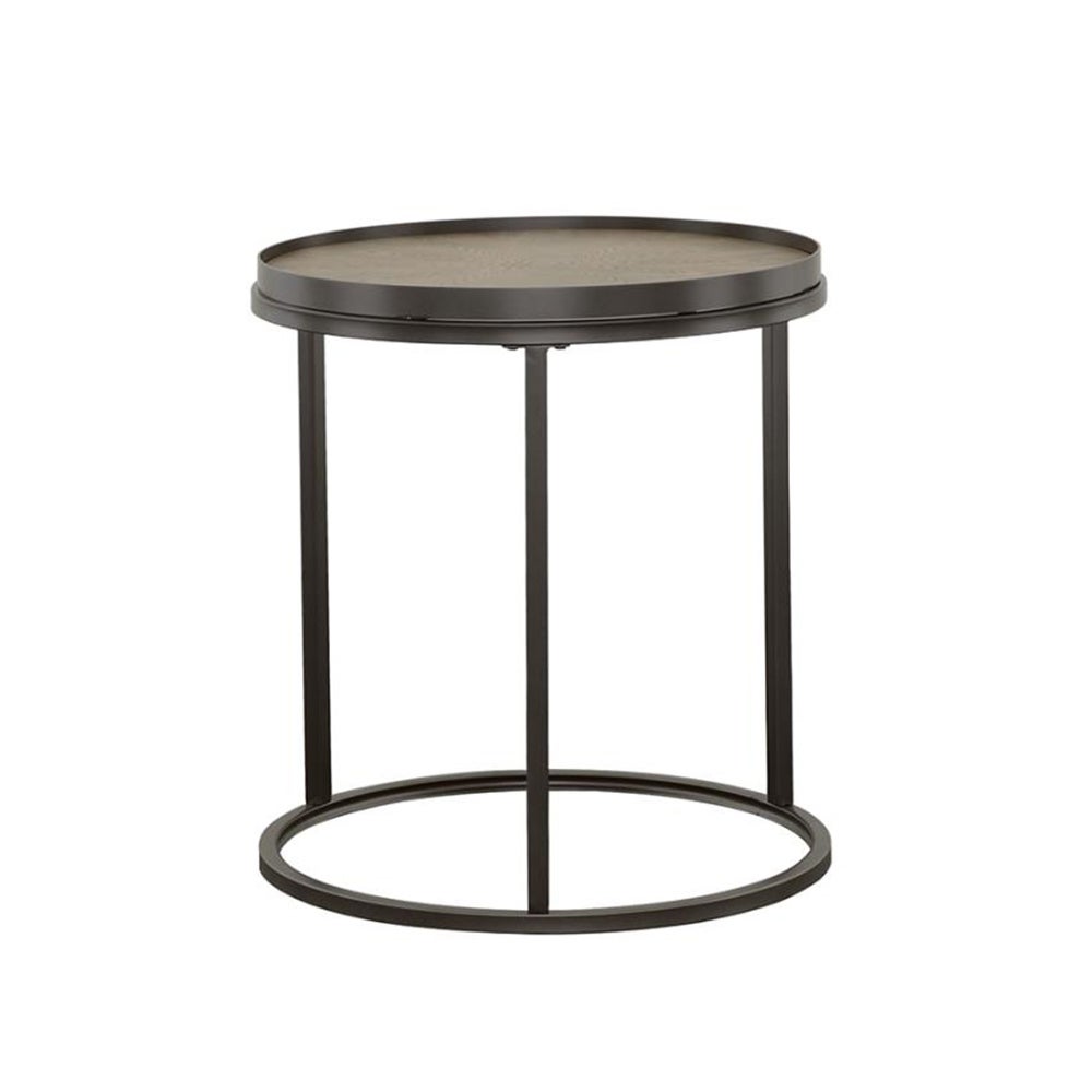 Round End Table in Weathered Elm and Gunmetal