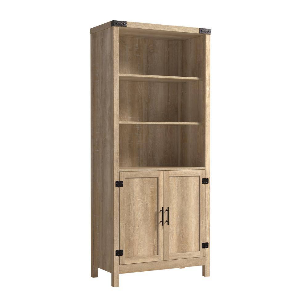 SAUDER Bridge Acre 70 in. Orchard Oak 5-Shelf Standard Bookcase with Doors 427324