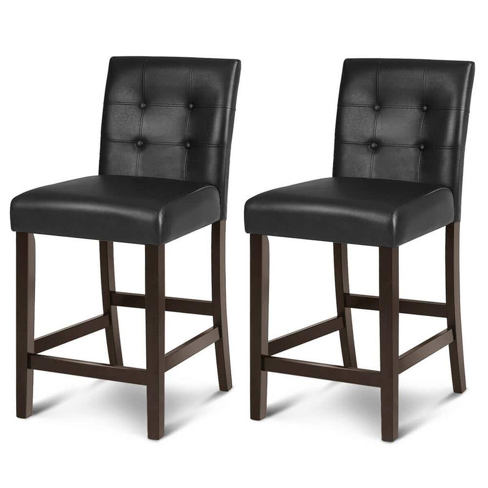 Gymax 39.5 in. Bar Stools High Back Counter Height Barstool Pub Chair Rubber Wood Black (Set of 2) GYM04737