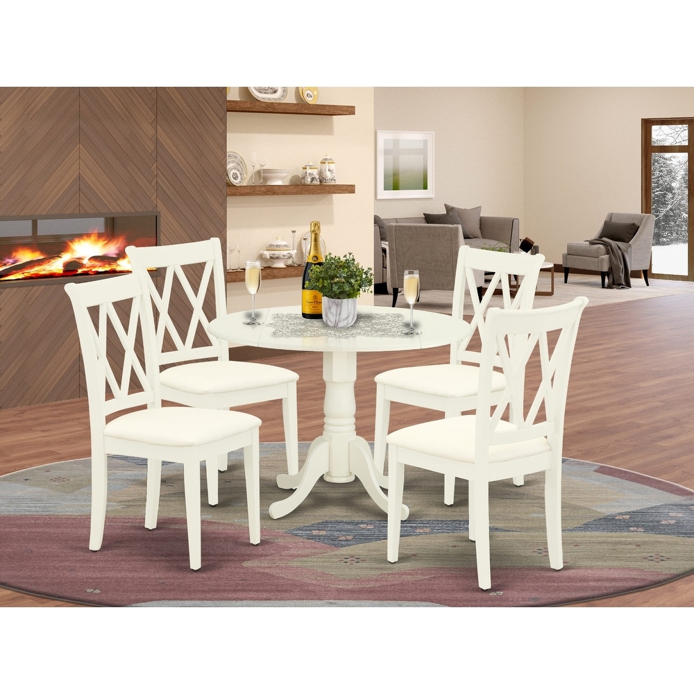 East West Furniture 5 Piece Kitchen Table Set  a Dining Table and 4 Linen Fabric Dining Chairs  (Finish Options)