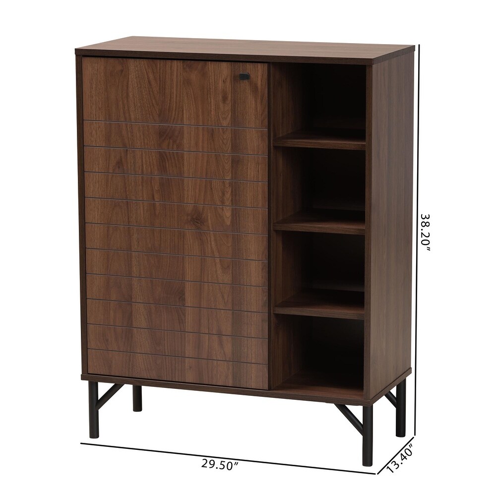 Josette Mid Century Modern Transitional Walnut Brown Finished Wood 1 Door Shoe Cabinet