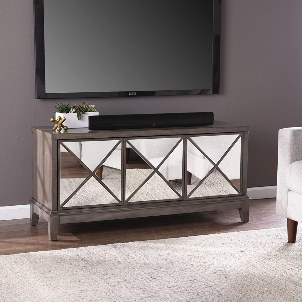 Transitional Media Cabinet  3 Cabinets With Mirror Front and Adjutable Shelf   Traditional   Media Cabinets   by Decorn  Houzz