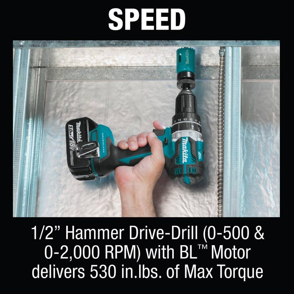 Makita 18V LXT Lithium-Ion Brushless Cordless 2-Piece Combo Kit (Hammer Drill/ Impact Driver) 5.0 Ah XT269T