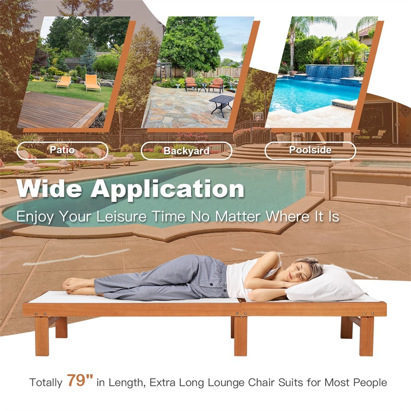 Wood Outdoor Chaise Lounge Chair 5-Position Adjustable Backrest Patio Recliner Chair