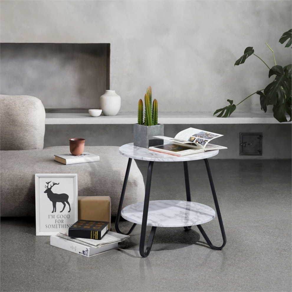 Homycasa 18.11 quotW Modern Wood End Table with Storage in White   Transitional   Side Tables And End Tables   by Homesquare  Houzz