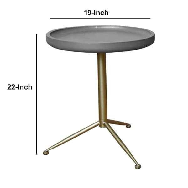 Round Wooden Side Table with Tripod Base， Large， Gold and Gray - 22 H x 19 W x 19 L Inches