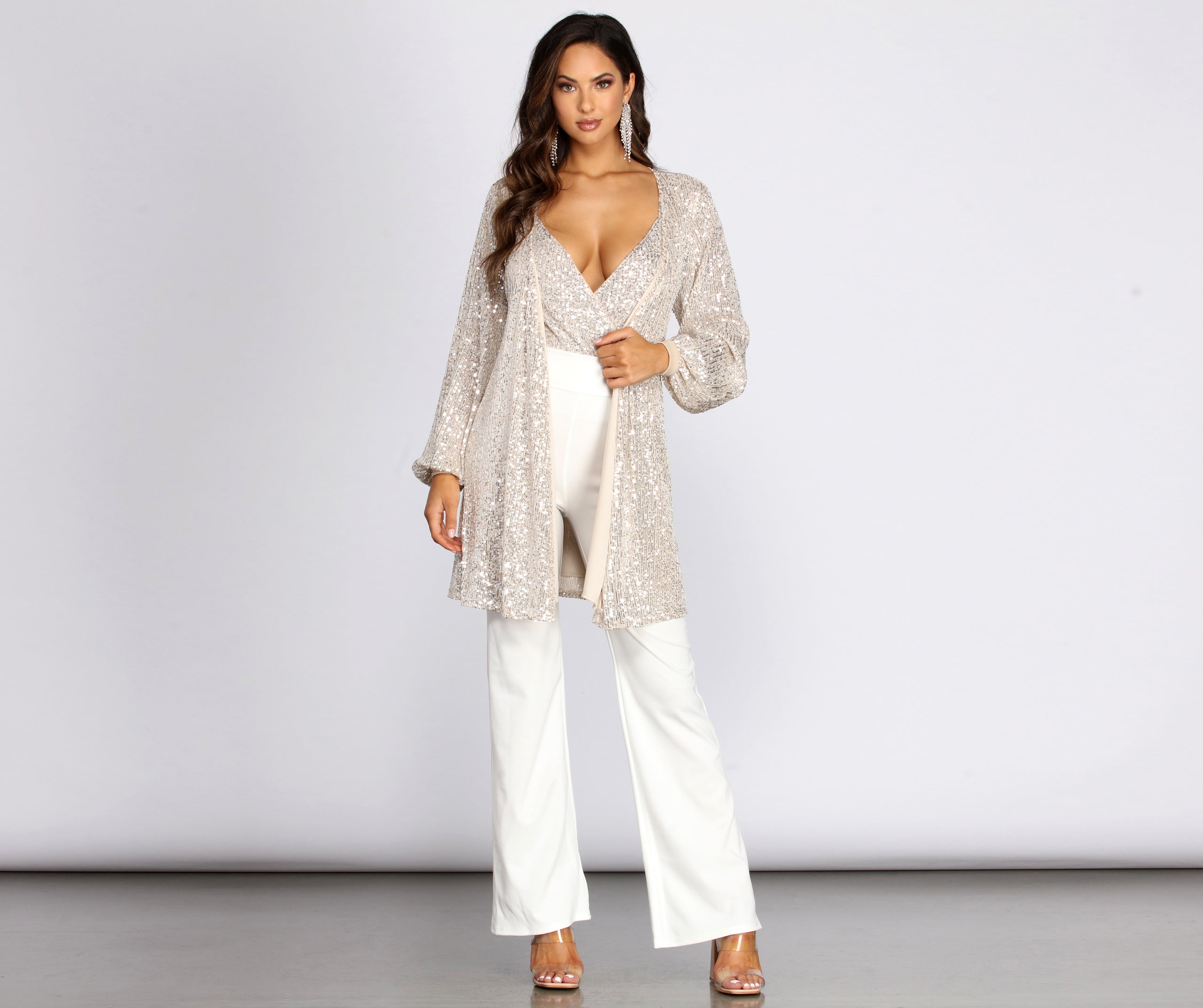 Stunner In Sequins Long Sleeve Trench