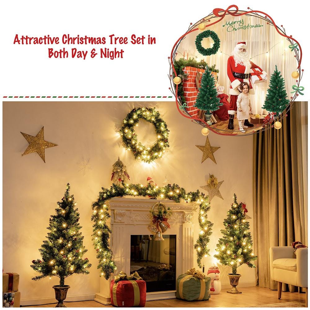  9 ft. Pre-Lit Christmas Decoration Set Artificial Christmas Garland Wreath and Entrance Trees (4-Pieces) MS2J-35G3