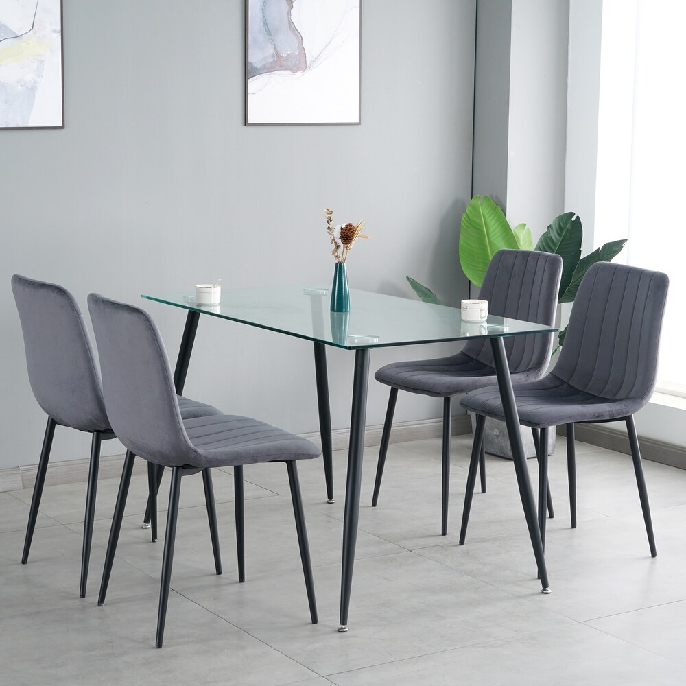 Set of 4 Upholstered Velvet Modern Dining Chair with Metal Legs