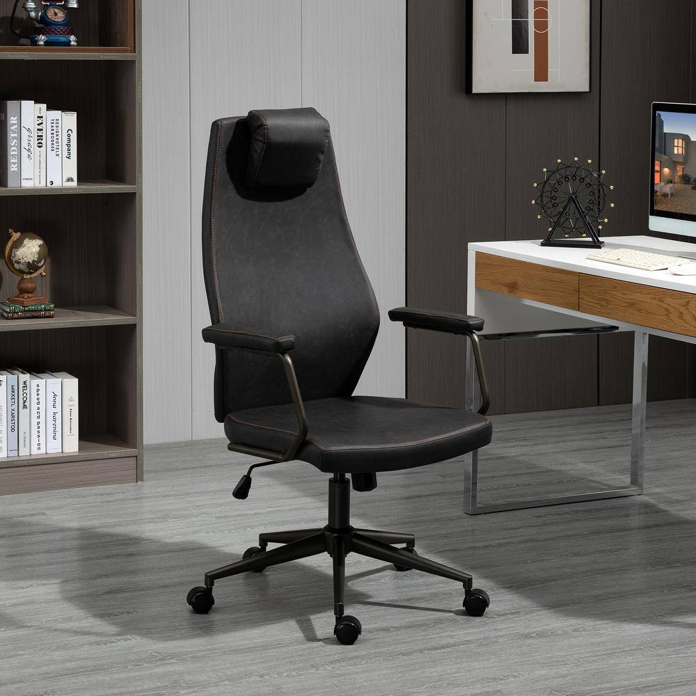 Vinsetto Deep Grey, High-Back Executive Office Chair, Ergonomic Leather Computer Desk Chair with Adjustable Height 921-478