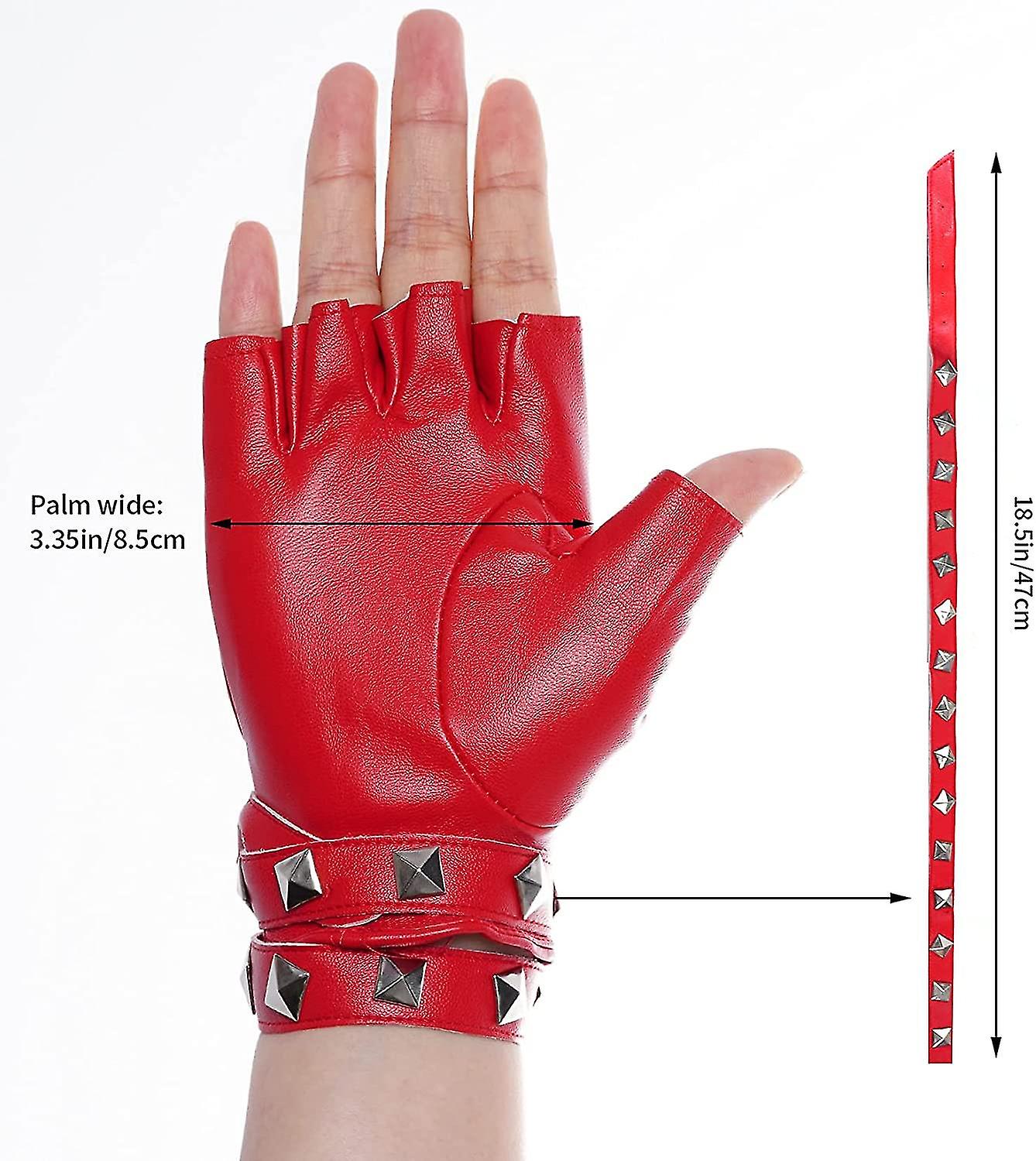 Women Punk Rivets Half Finger Pu Leather Performance Costume Fingerless Gloves