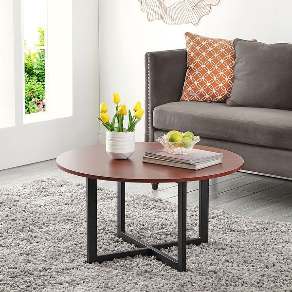 Ledel 32-inch Modern Round Coffee Table with Wood Top for Living Room