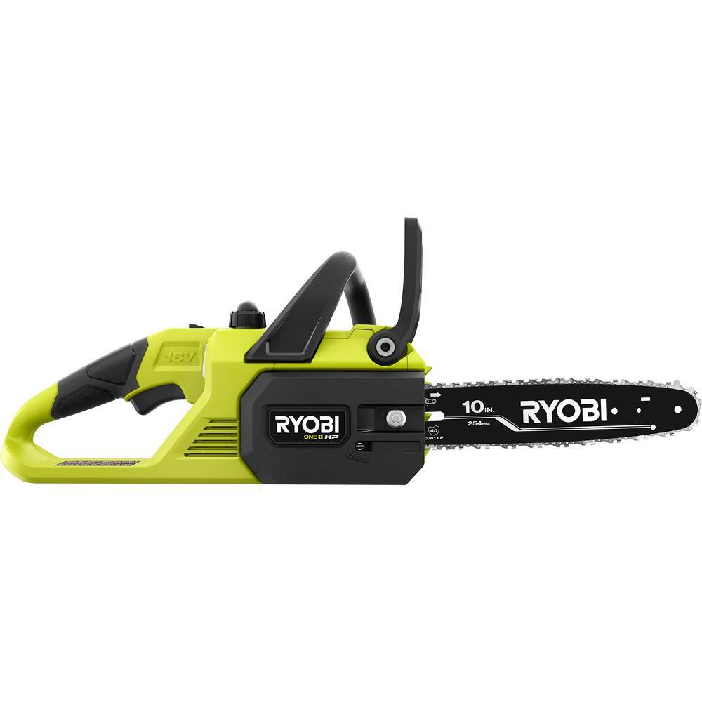 RYOBI ONE+ HP 18V Brushless 10 in. Battery Chainsaw wExtra Chain Biodegradable Bar  Chain Oil 4.0 Ah Battery  Charger P2520-CMB1