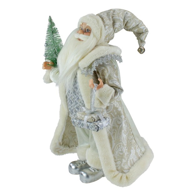 Ivory Standing Santa Christmas Figure Carrying A Green Pine Tree