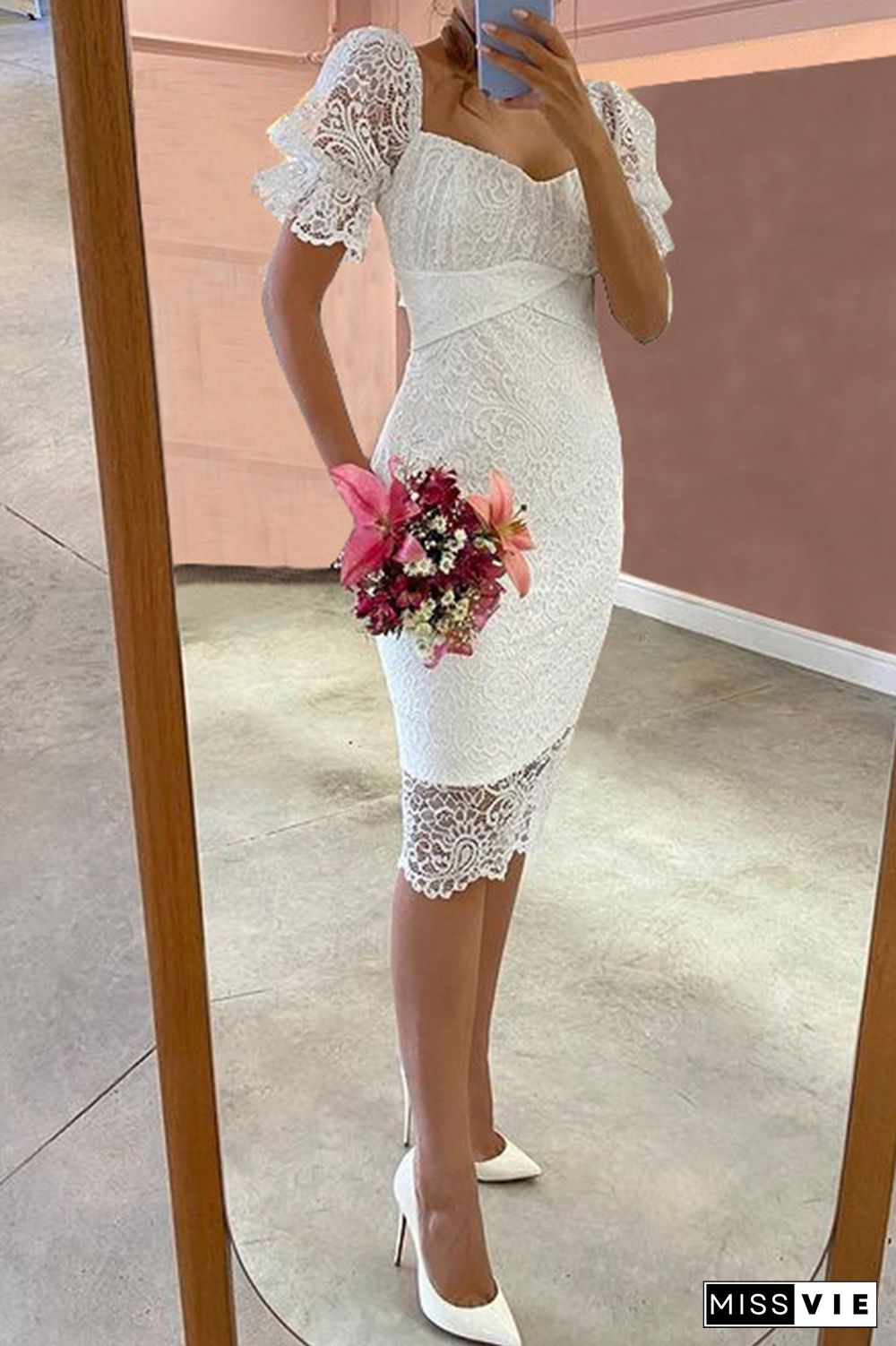 Elegant Patchwork Lace Strapless Pencil Skirt Dresses