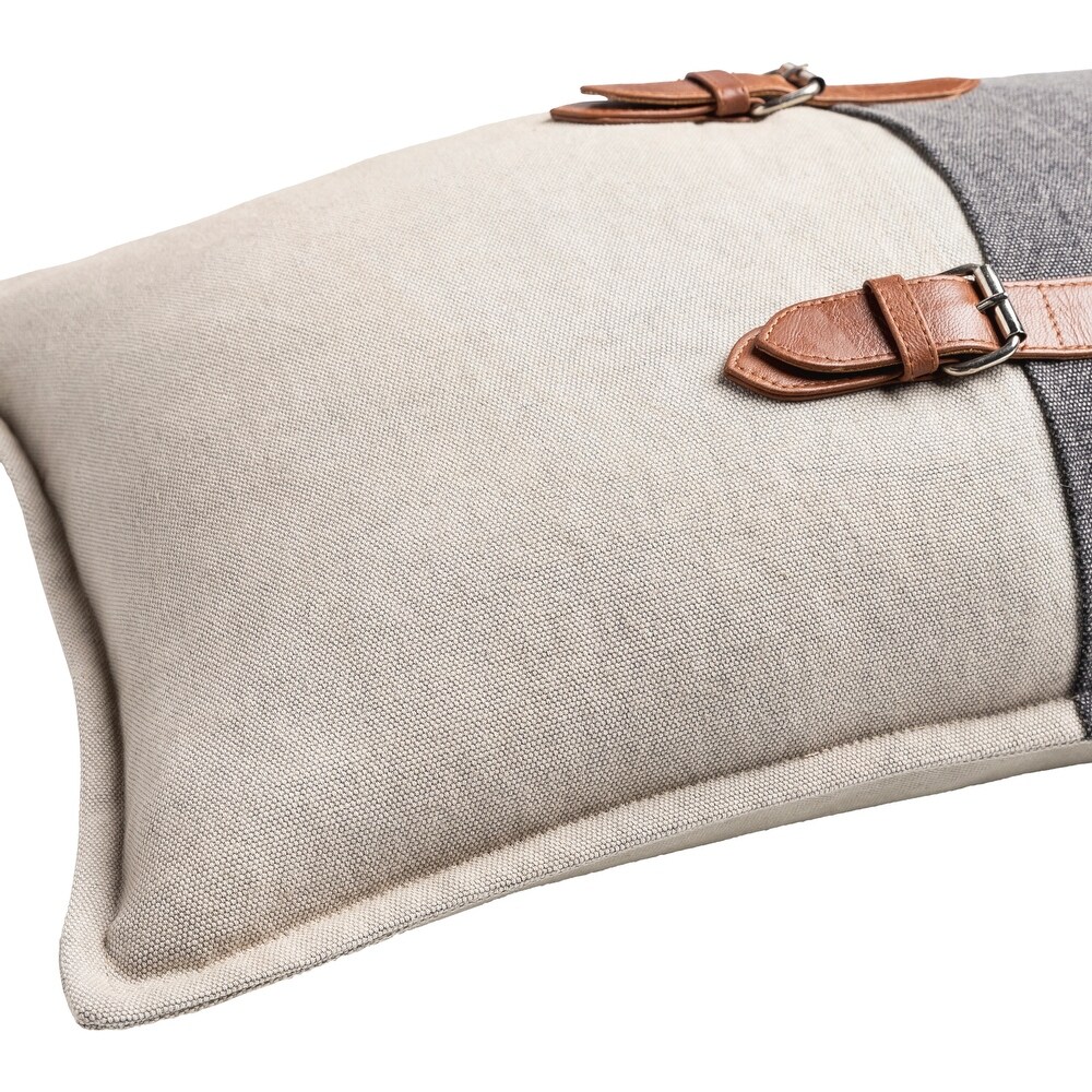 Lennex Two Tone Lumbar Pillow with Leather Accents