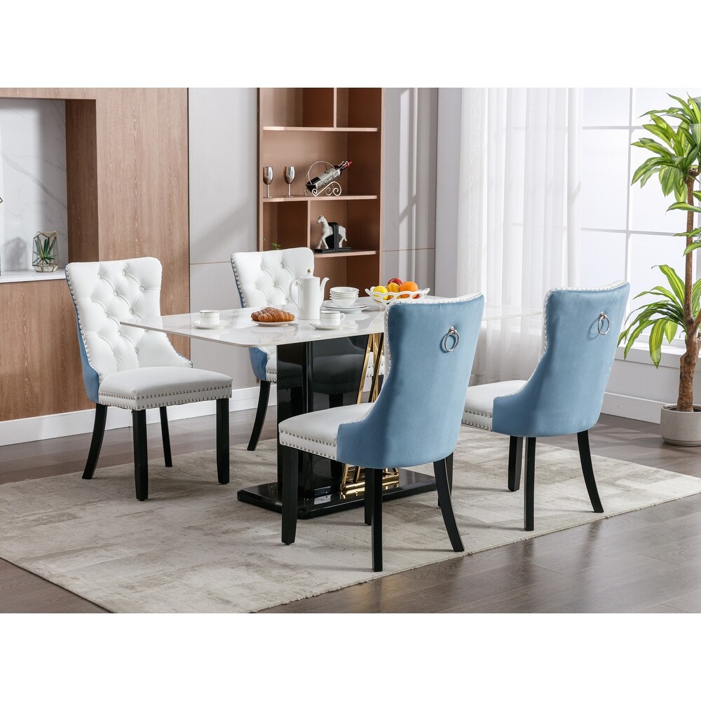 Dining Chair Blue White Set of 2 C Shape Back Cafe Kitchen Wood Legs