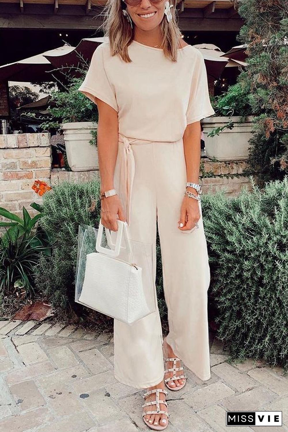 Spring Scene Tie Loose Jumpsuit