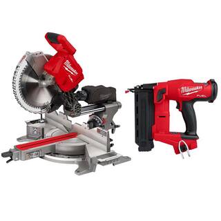 MW M18 FUEL 18V Lithium-Ion Brushless 12 in. Cordless Dual Bevel Sliding Compound Miter Saw with 18-Gauge Brad Nailer 2739-20-2746-20