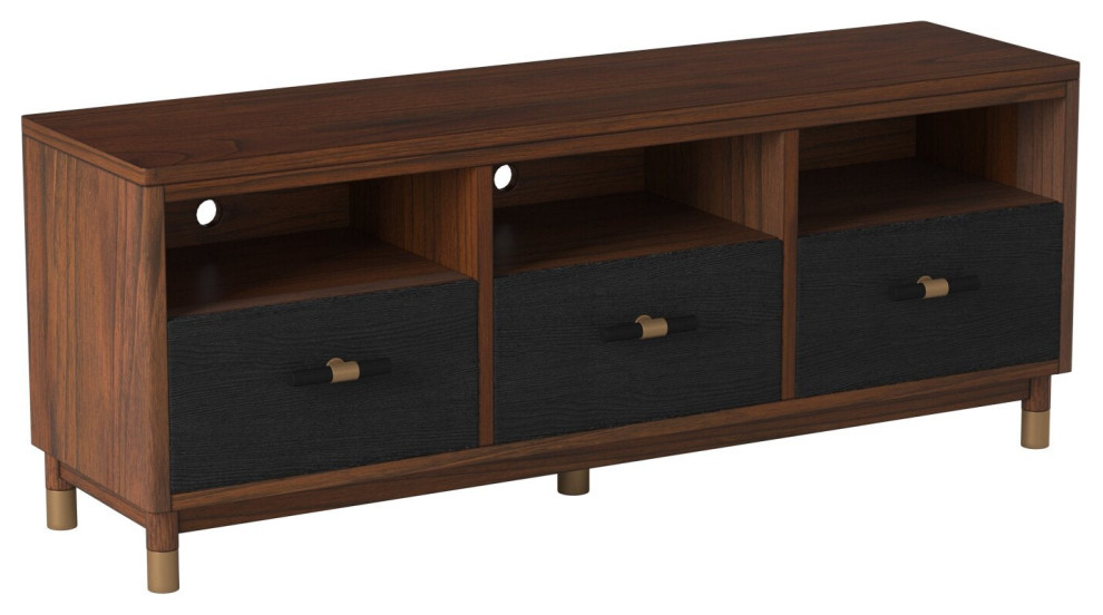 Belham 3 Drawer TV Console  Dark Walnut   Midcentury   Entertainment Centers And Tv Stands   by Kolibri Decor  Houzz