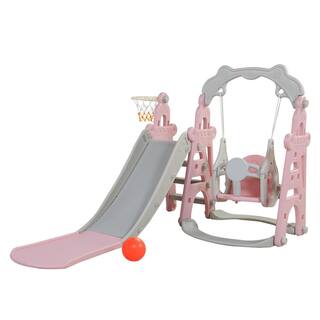 TIRAMISUBEST OutdoorIndoor HDPE 3-in-1 Playset with Slide Swing and Basketball Hoop DXY0102HPSXQG