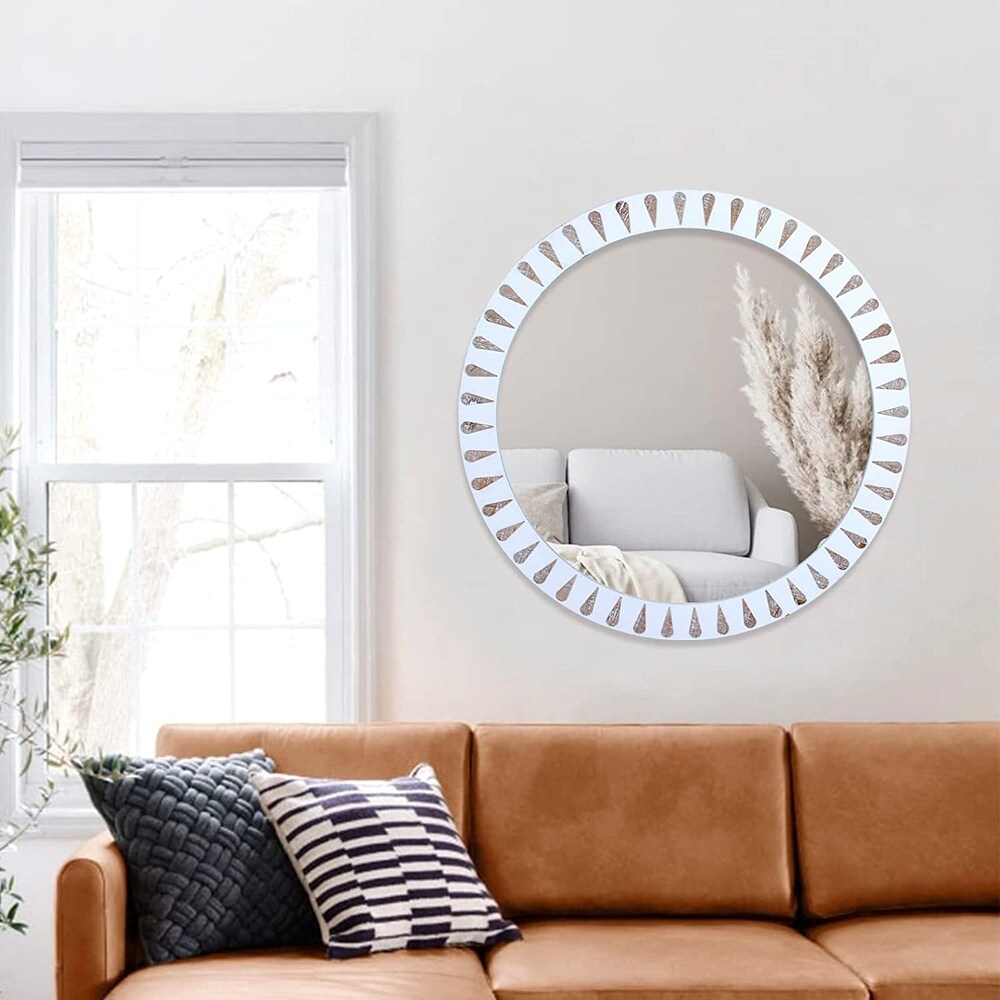 Round Wood Mirror Decorative Wall Mirrors  Farmhouse Mirror for Bathroom  Bedroom  Entryway  Living Room  Rustic Circle Mirror