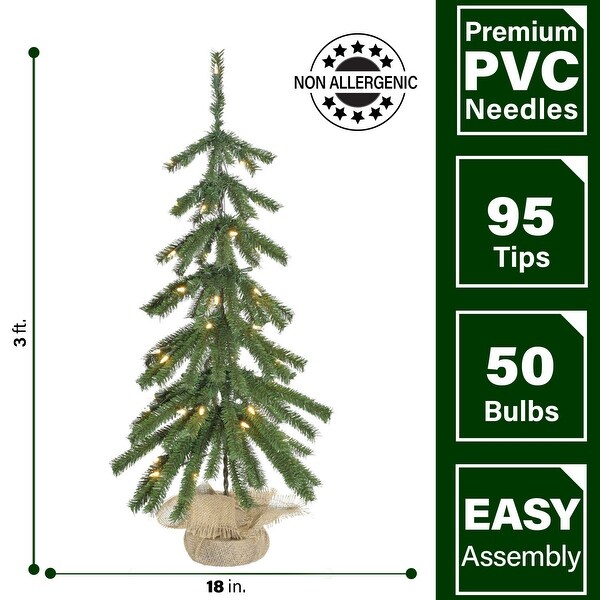 Fraser Hill Farm 3ft. Downswept Farmhouse Fir Christmas Tree with Burlap Bag and Warm White LED Lights，Set of 2