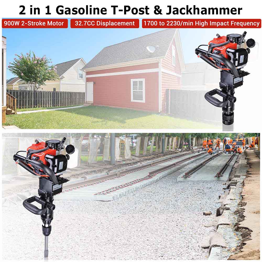 Yescom 32.7cc T-Posts Jackhammer(2in1) Gas Powered Pile Driver Chisel EPA