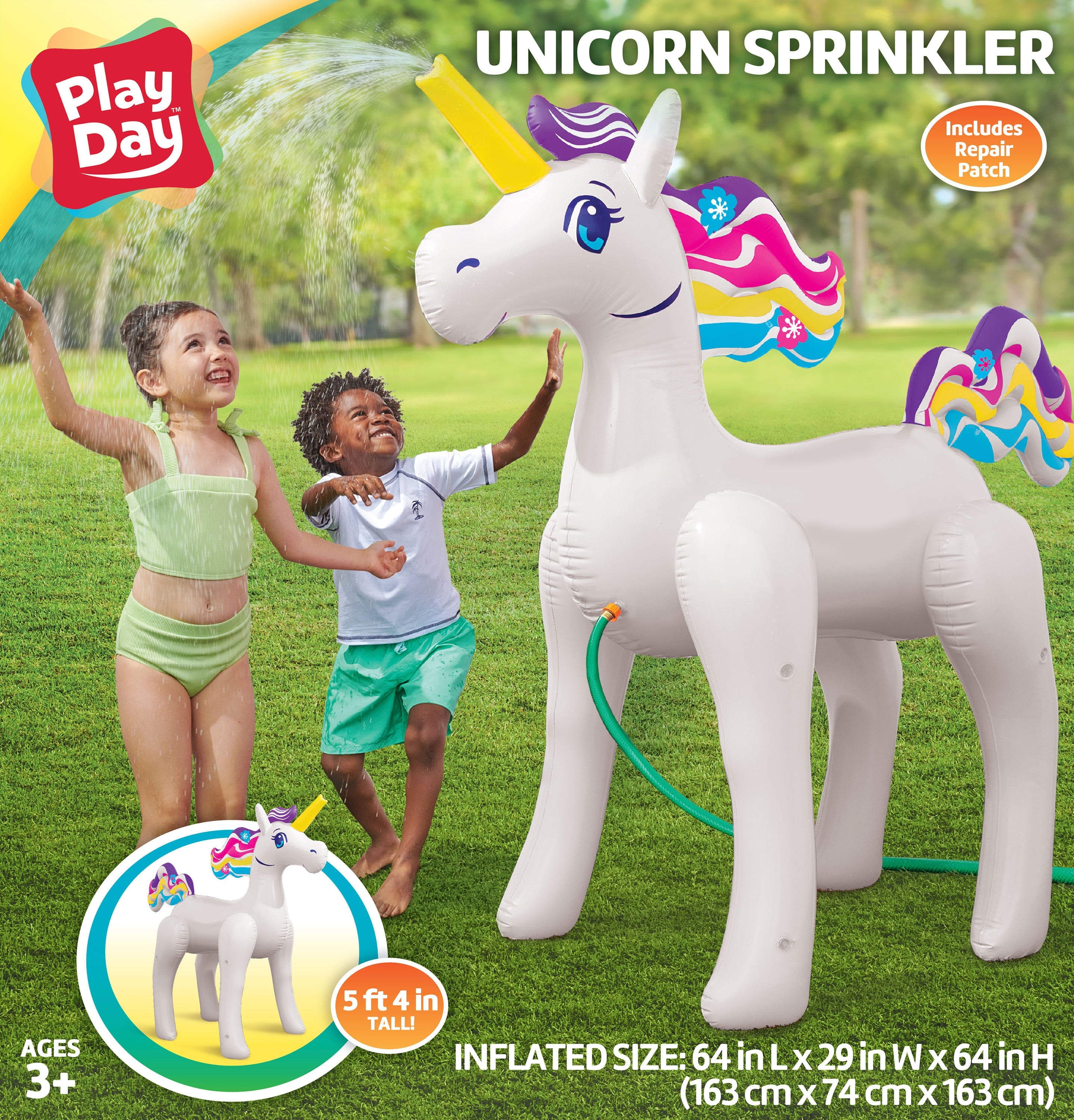 Play Day Large Unicorn Character Inflatable Sprinkler Pool Game, Ages 3 & up, Unisex