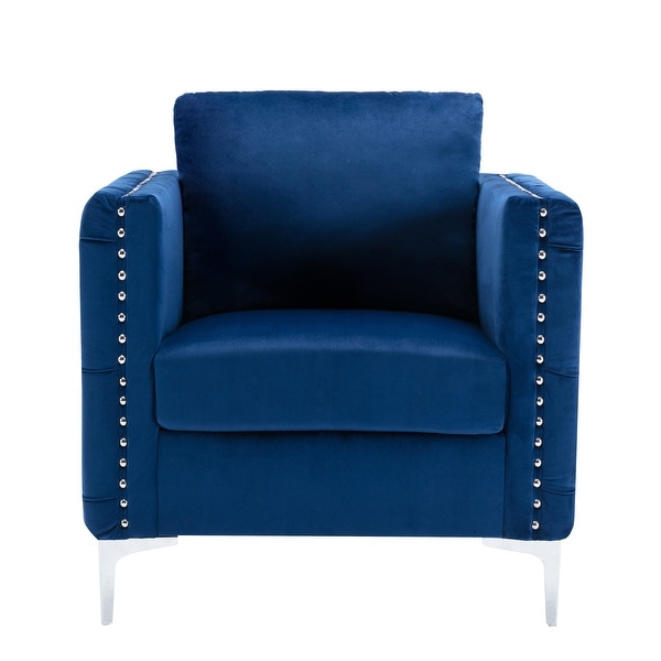 Velvet Armchair Tufted Button Accent Chair Club Chair with Steel Legs