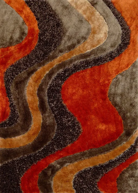 Viscose 5 x 7 Medium Orange and Brown Area Rug