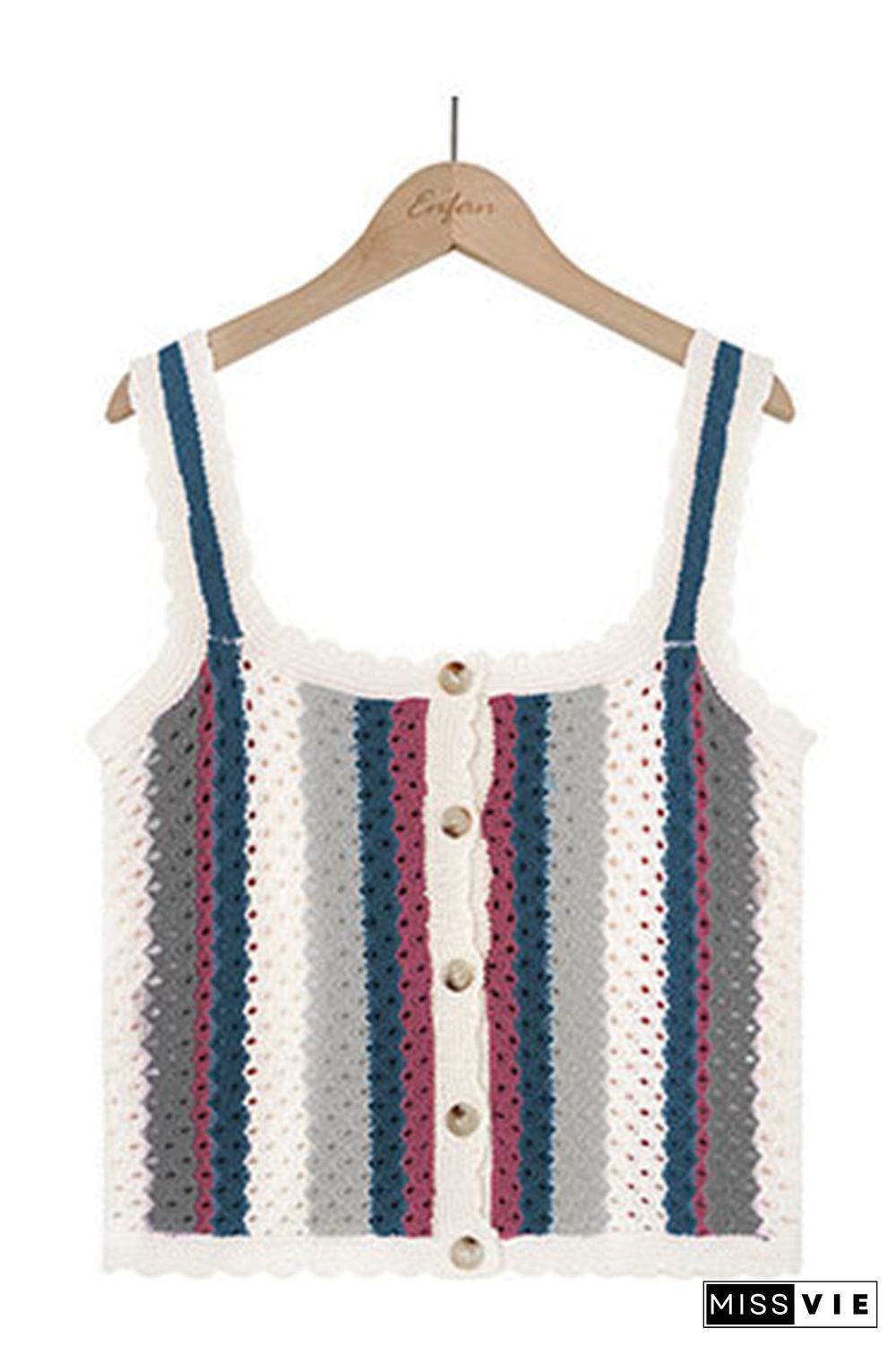 Button Down Multicolor Striped Knit Cami Top