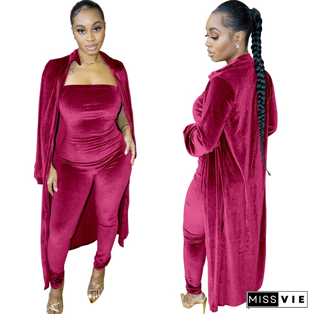 Long Sleeve Cardigan Strapless Jumpsuit Outdoor Suit