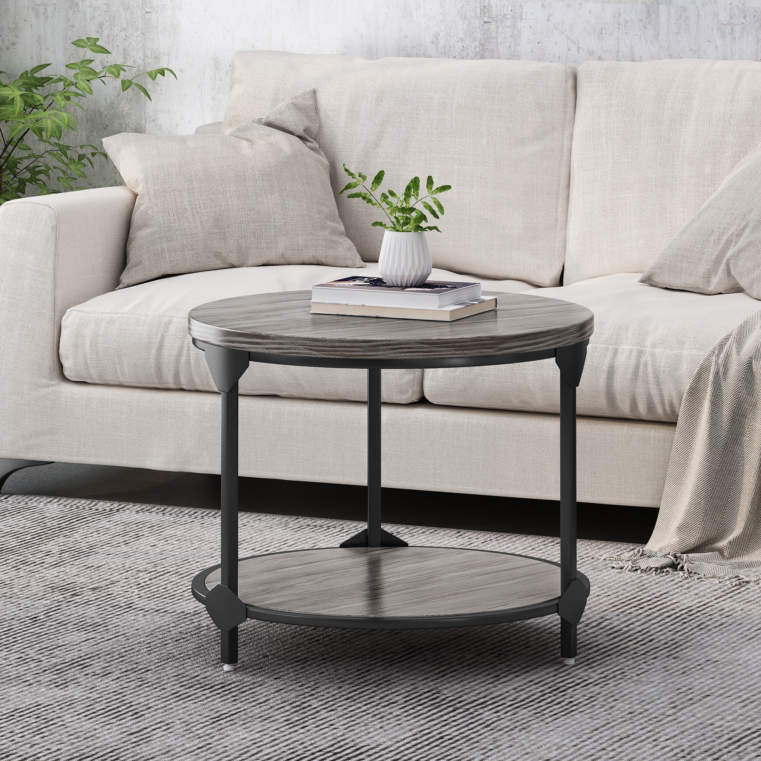 Cedarhurst Modern Industrial Round Coffee Table by Christopher Knight Home