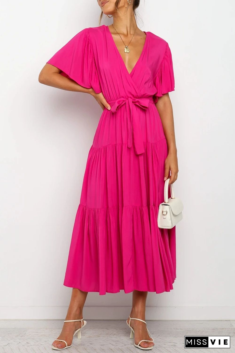 KarliDress Solid Ruffles Belted Maxi Dress P12790