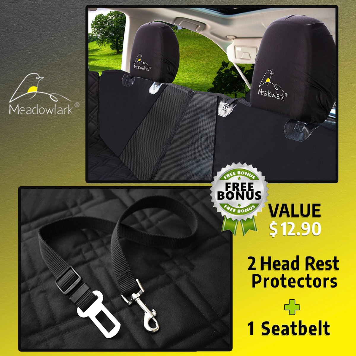 Meadowlark Premium Hammock Pet Car Seat Cover with Mesh Window， Black #1