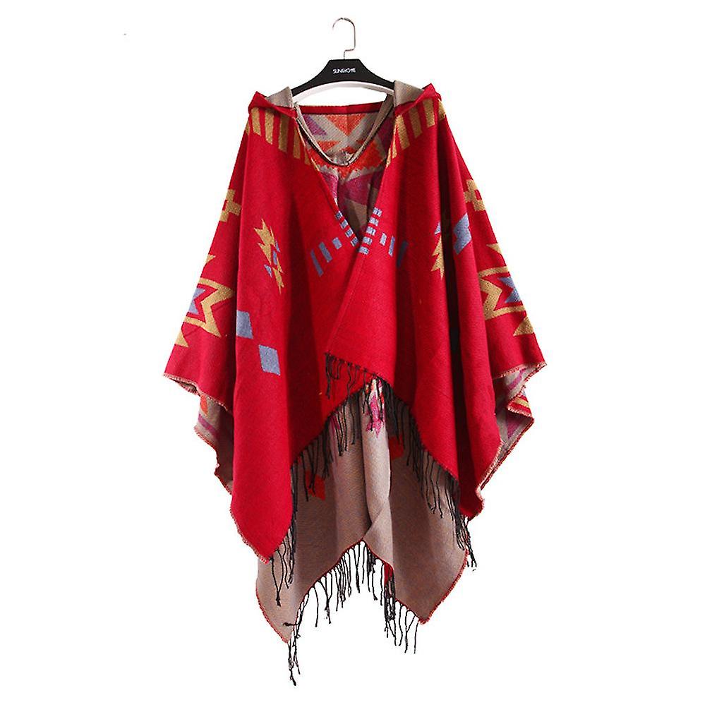 Women's Geometric Thicken Shawl Wrap Lady Poncho Pashmina Cardigant Blanket With Tassel