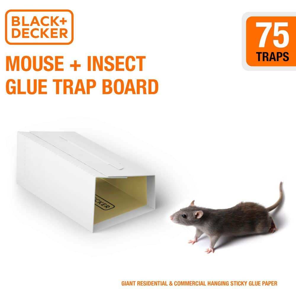 BLACK+DECKER Mouse and Insect Glue Trap Boards Pre-Baited Sticky Pads for Mice, Flies and Other Bugs Odorless Attractant (75-Pack) BDXPC812