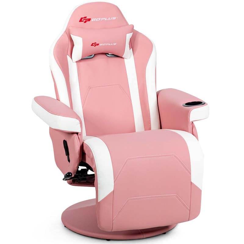 PU Leather Massage Gaming Chair, Ergonomic High Back Racing Style Gaming Recliner with Adjustable Backrest & Footrest, Cup Holder, Side Pouch