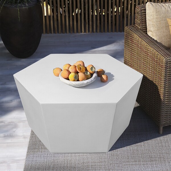 UPHA 28inch Outdoor Patio Hexagon Magnesium Oxide Furniture Coffee Table