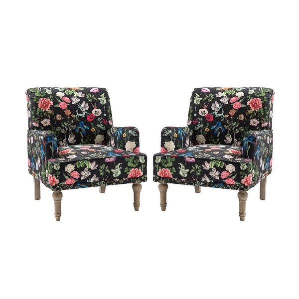 Geltrude Traditional Floral Fabric Design Upholstered Accent Armchair with Nailhead Trim Set of 2 by HULALA HOME