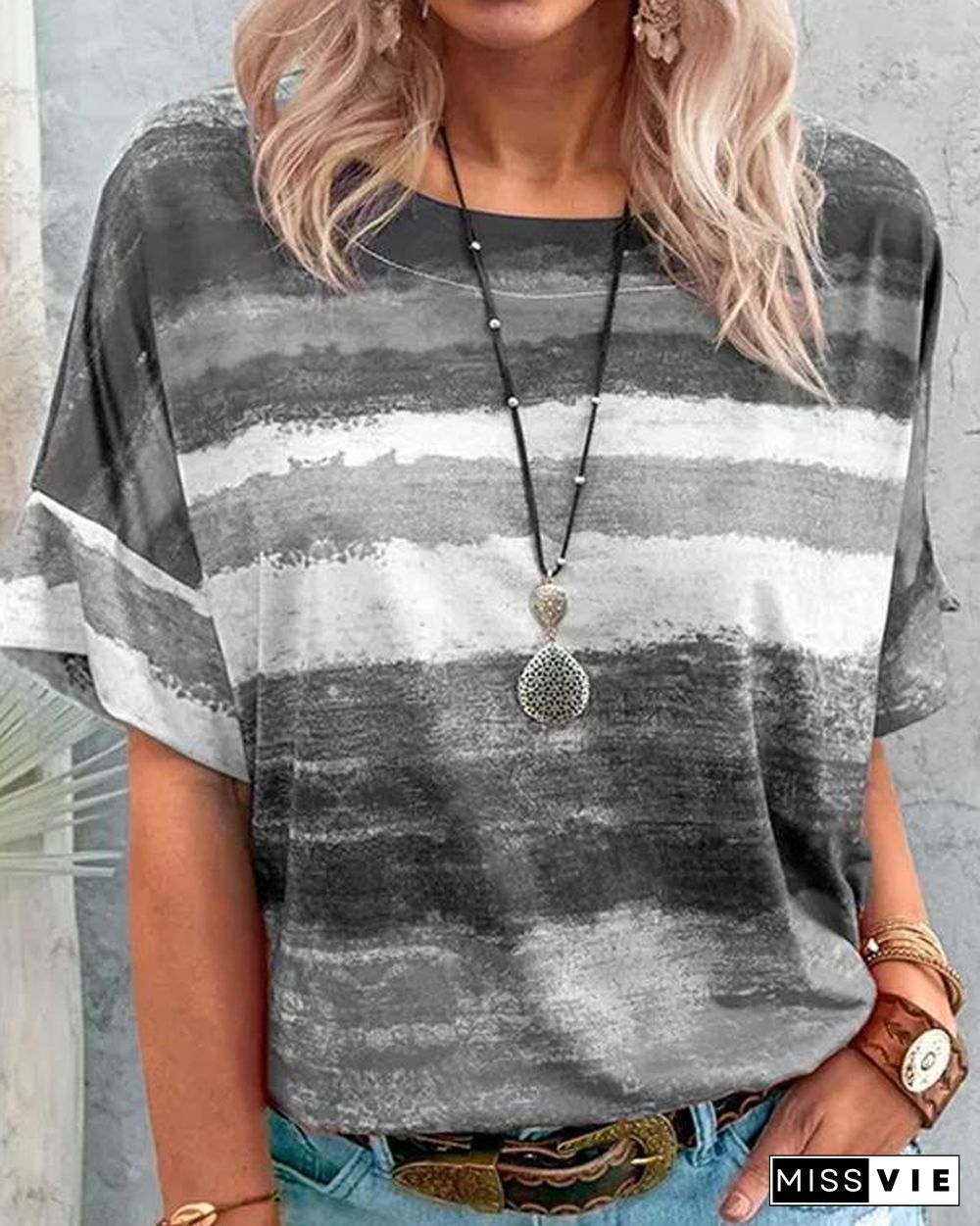 Contrast Watercolor Striped T-shirt