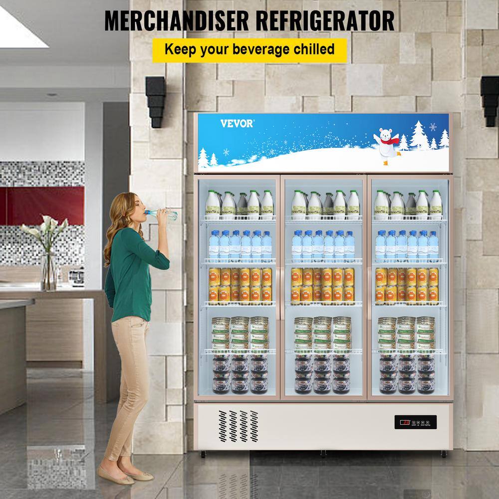 VEVOR Commercial Refrigerator Capacity 35 cu.ft. Triple Swing Glass Door Display Fridge Upright Beverage Cooler with LED Light SMB35CUFT110V9T8GV1