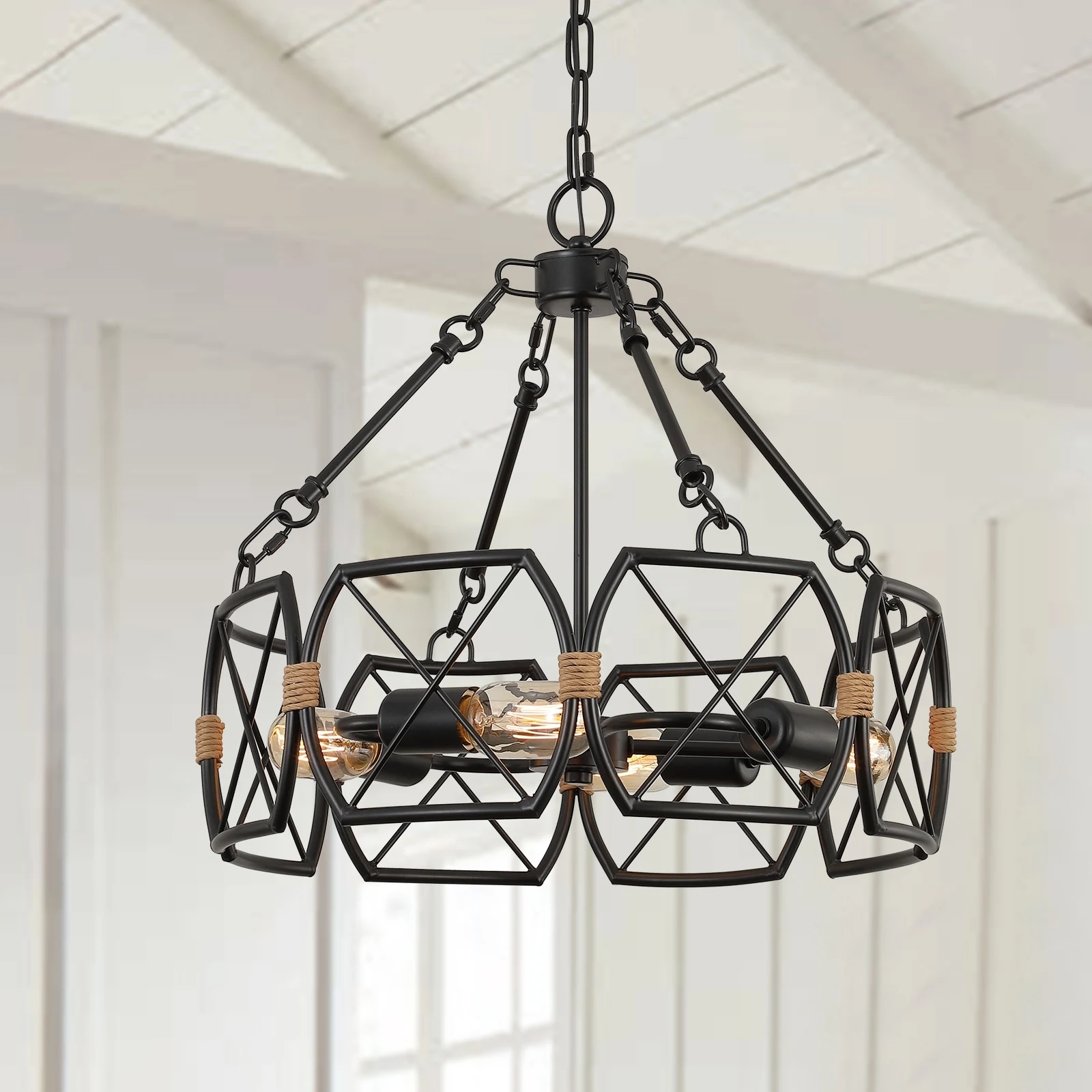 4-Light Farmhouse Chandelier， Modern Round Pendant Lighting Shopping - The Best Deals on Chandeliers