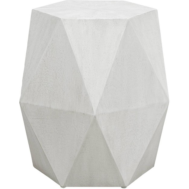 Wide White Ceruse Geometric Wood Accent Table