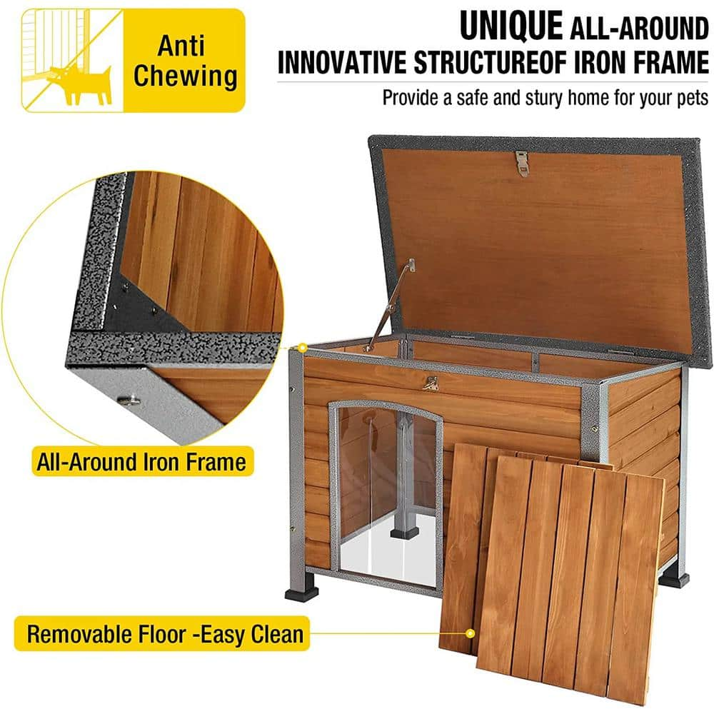 aivituvin Wooden Heavy-Duty Dog Crates House with Strong Iron Frame, Medium Size, Brown AIR74