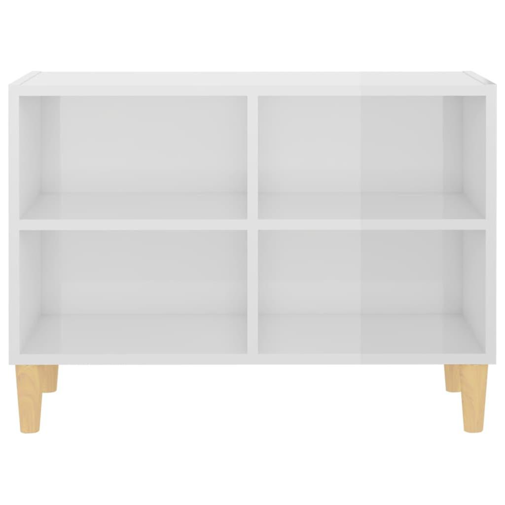 Tv Cabinet With Solid Wood Legs High Gloss White 69.5x30x50 Cm