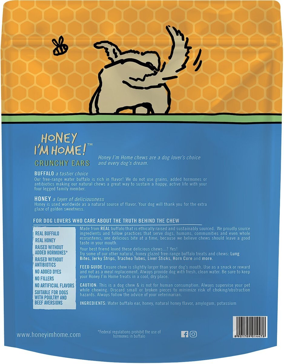 Honey I'm Home! Crunchy Ears Natural Honey Coated Buffalo Chews Dog Treats