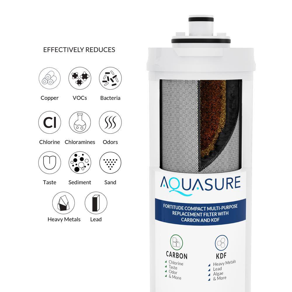 AQUASURE Fortitude Compact Under Sink Multi-Purpose Water Filtration with CarbonKDF Reduces Chlorine Lead Taste and Odor AS-FC50H-CK